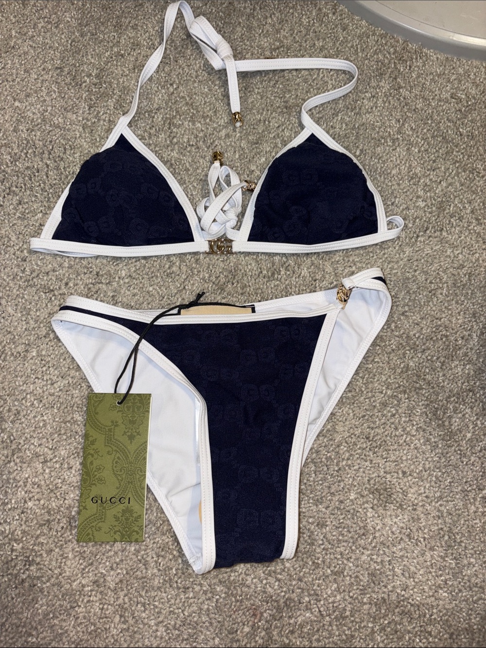 Gucci Navy and White bikini set size small